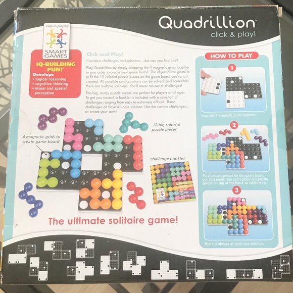 Quadrillion Click & Play Game by Smart Games 4 Magnetic Grids and 12 Puzzle Pcs - Picture 2 of 3